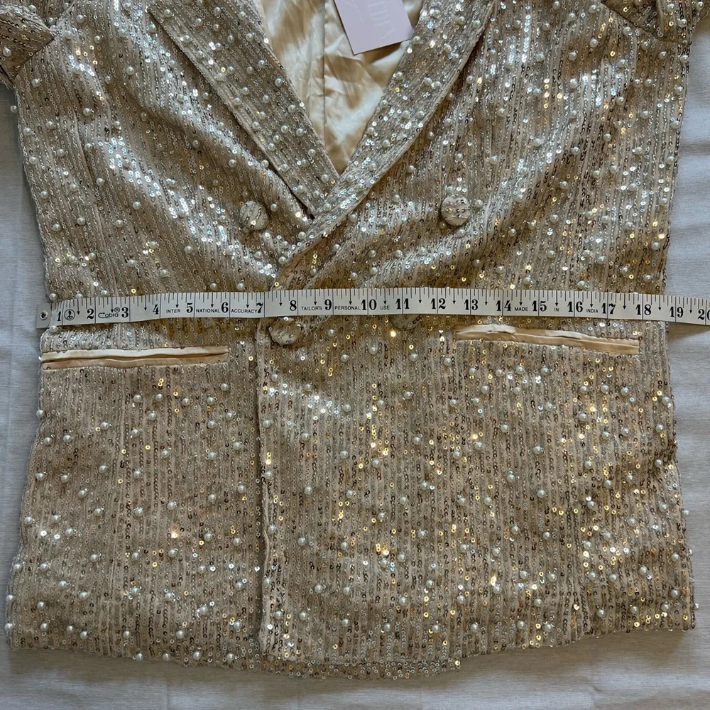 MABLE Silver Sequin With Pearls Women's Statement Piece Blazer NWT - Picture 12 of 13